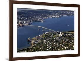 Tromso River and Tromso Including the Cathedral from Top of Tromsoya City Center of Tromso-Olivier Goujon-Framed Photographic Print