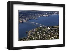 Tromso River and Tromso Including the Cathedral from Top of Tromsoya City Center of Tromso-Olivier Goujon-Framed Photographic Print