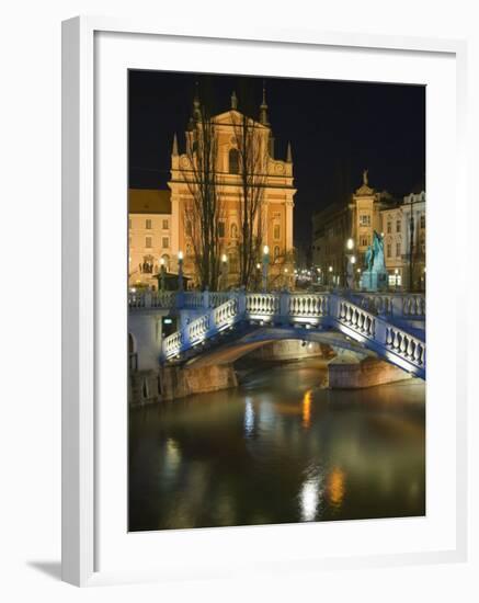 Tromstovje Triple Bridge Over the River Ljubljanica, Slovenia, Eastern Europe-Christian Kober-Framed Photographic Print