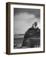 Troop Member Standing Up, Out of the Tank, Looking Through His Binoculars-John Phillips-Framed Photographic Print