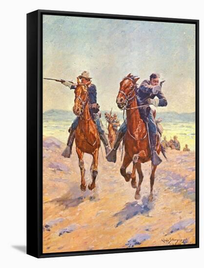 Troopers in Pursuit-Charles Shreyvogel-Framed Stretched Canvas