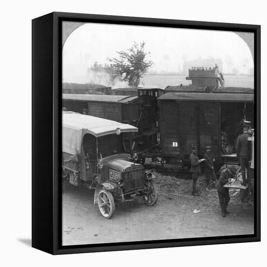 Troops and Supplies are Rushed from a Railhead to the Firing Line, World War I, C1914-C1918-null-Framed Stretched Canvas