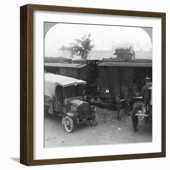 Troops and Supplies are Rushed from a Railhead to the Firing Line, World War I, C1914-C1918-null-Framed Photographic Print