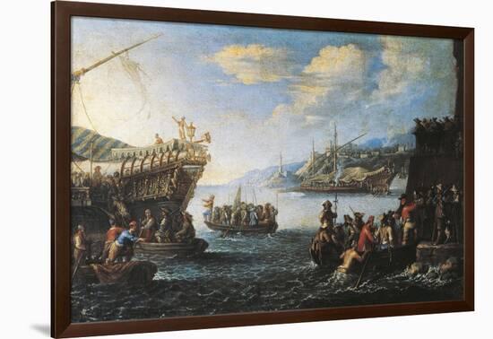 Troops Embarking on Galley in Port of Genoa-null-Framed Giclee Print