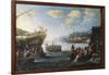 Troops Embarking on Galley in Port of Genoa-null-Framed Giclee Print