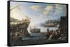 Troops Embarking on Galley in Port of Genoa-null-Framed Stretched Canvas