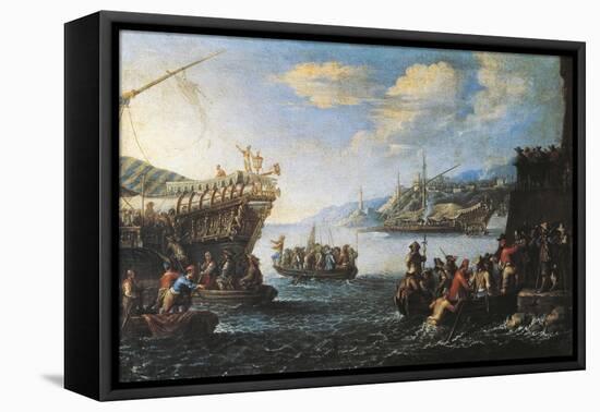 Troops Embarking on Galley in Port of Genoa-null-Framed Stretched Canvas
