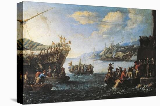 Troops Embarking on Galley in Port of Genoa-null-Stretched Canvas