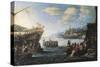 Troops Embarking on Galley in Port of Genoa-null-Stretched Canvas