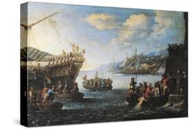 Troops Embarking on Galley in Port of Genoa-null-Stretched Canvas