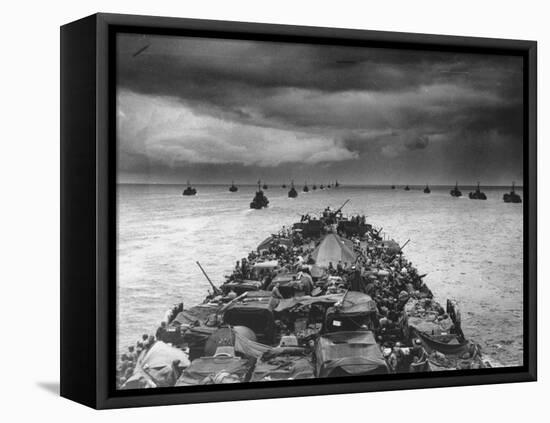 Troops Packed LCI Trailing in Wake of Coast Guard Manned LST for Invasion of Cape Sansapor-Harry Watson-Framed Stretched Canvas
