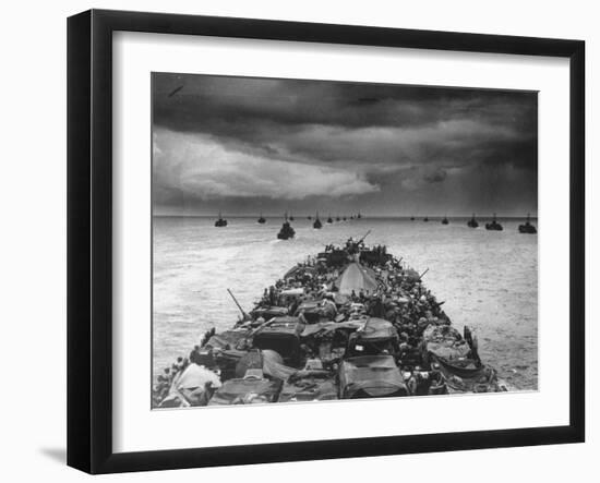 Troops Packed LCI Trailing in Wake of Coast Guard Manned LST for Invasion of Cape Sansapor-Harry Watson-Framed Photographic Print