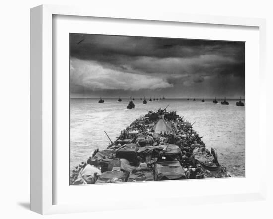 Troops Packed LCI Trailing in Wake of Coast Guard Manned LST for Invasion of Cape Sansapor-Harry Watson-Framed Photographic Print