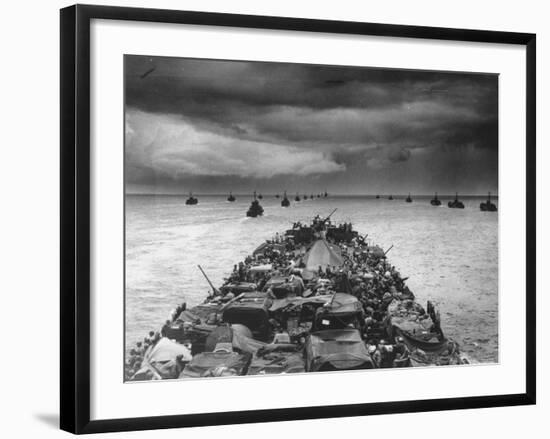 Troops Packed LCI Trailing in Wake of Coast Guard Manned LST for Invasion of Cape Sansapor-Harry Watson-Framed Photographic Print