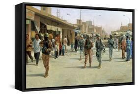 Troops Patrolling Market in Iraq-null-Framed Stretched Canvas