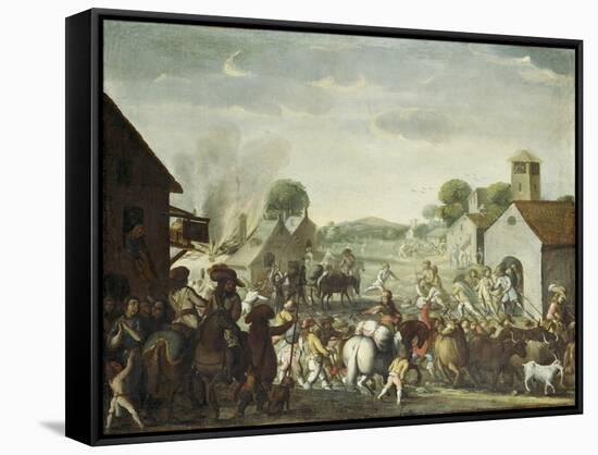 Troops Plundering a Village During the Thirty Year' War, 1660-Cornelis De Wael-Framed Stretched Canvas