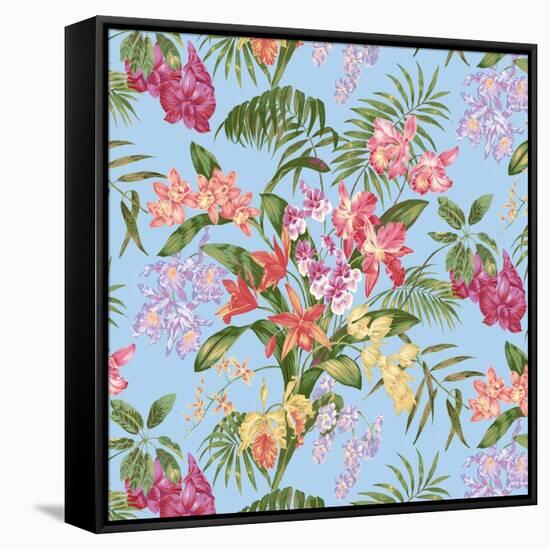 Tropic Bouquet Aqua-Bill Jackson-Framed Stretched Canvas