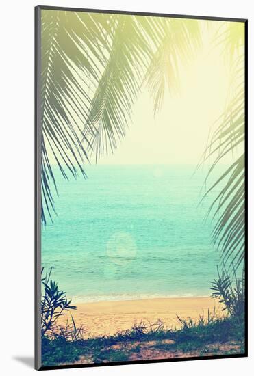 Tropical Background with Sea Beach and Palm Trees in the Vintage Style-natashamam-Mounted Photographic Print