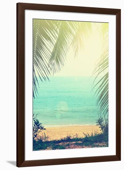 Tropical Background with Sea Beach and Palm Trees in the Vintage Style-natashamam-Framed Photographic Print