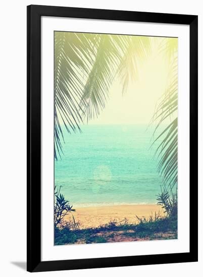 Tropical Background with Sea Beach and Palm Trees in the Vintage Style-natashamam-Framed Photographic Print