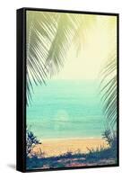 Tropical Background with Sea Beach and Palm Trees in the Vintage Style-natashamam-Framed Stretched Canvas