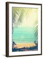 Tropical Background with Sea Beach and Palm Trees in the Vintage Style-natashamam-Framed Photographic Print