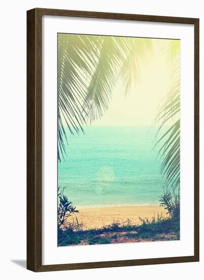 Tropical Background with Sea Beach and Palm Trees in the Vintage Style-natashamam-Framed Photographic Print