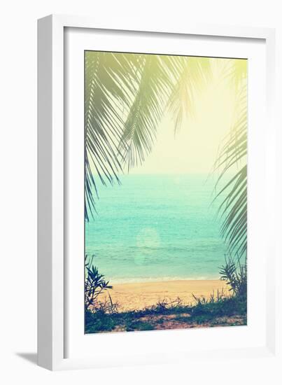 Tropical Background with Sea Beach and Palm Trees in the Vintage Style-natashamam-Framed Photographic Print