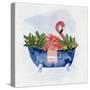 Tropical Bath Flamingo I-Sally Swatland-Stretched Canvas