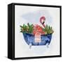 Tropical Bath Flamingo I-Sally Swatland-Framed Stretched Canvas