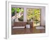 Tropical Bathroom Interior with Bathtub and Window with Landscape View-PlusONE-Framed Photographic Print