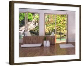 Tropical Bathroom Interior with Bathtub and Window with Landscape View-PlusONE-Framed Photographic Print