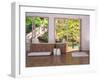 Tropical Bathroom Interior with Bathtub and Window with Landscape View-PlusONE-Framed Photographic Print