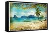 Tropical Beach - Artwork In Painting Style-Maugli-l-Framed Stretched Canvas