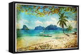 Tropical Beach - Artwork In Painting Style-Maugli-l-Framed Stretched Canvas