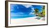 Tropical Beach Background as Summer Relax Landscape with Beach Swing or Hammock and White Sand and-icemanphotos-Framed Photographic Print