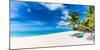 Tropical Beach Background as Summer Relax Landscape with Beach Swing or Hammock and White Sand and-icemanphotos-Mounted Photographic Print