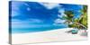 Tropical Beach Background as Summer Relax Landscape with Beach Swing or Hammock and White Sand and-icemanphotos-Stretched Canvas