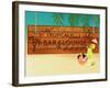 Tropical Beach Bar Wood Board Signpost, With Sandy Beach And Palm Tree Leaves In The Background-LanaN.-Framed Art Print