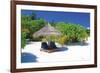 Tropical Beach Chairs Umbrella-null-Framed Art Print