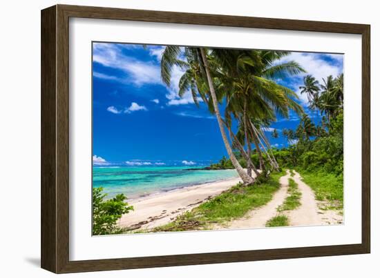 Tropical Beach on Samoa Island with Palm Trees and Dirt Road-Martin Valigursky-Framed Photographic Print