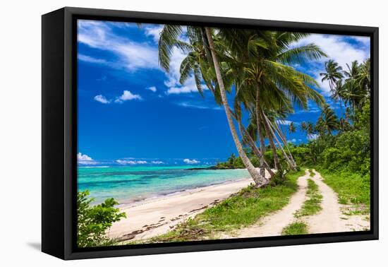 Tropical Beach on Samoa Island with Palm Trees and Dirt Road-Martin Valigursky-Framed Stretched Canvas