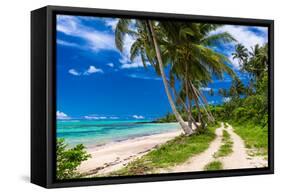 Tropical Beach on Samoa Island with Palm Trees and Dirt Road-Martin Valigursky-Framed Stretched Canvas