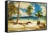 Tropical Beach -Retro Styled Picture-Maugli-l-Framed Stretched Canvas