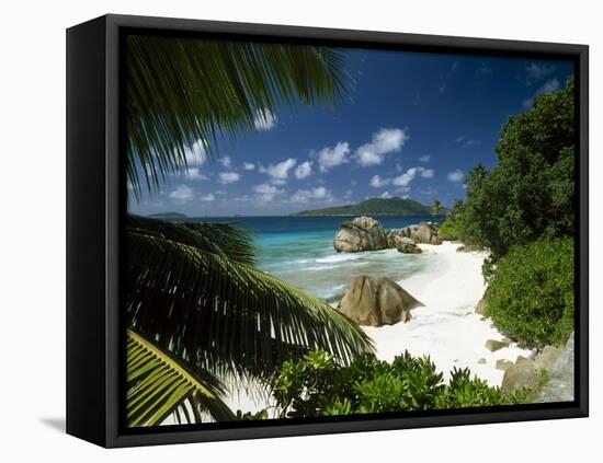 Tropical Beach Scene, Anse Patates, La Digue, Seychelles-Lee Frost-Framed Stretched Canvas