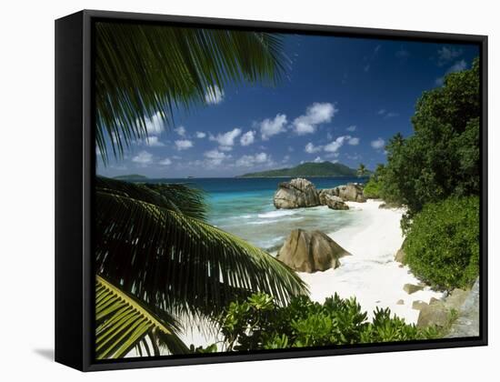 Tropical Beach Scene, Anse Patates, La Digue, Seychelles-Lee Frost-Framed Stretched Canvas