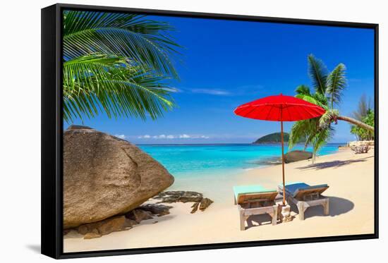Tropical Beach Scenery with Deck Chairs in Thailand-Patryk Kosmider-Framed Stretched Canvas