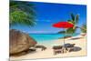 Tropical Beach Scenery with Deck Chairs in Thailand-Patryk Kosmider-Mounted Photographic Print