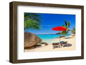 Tropical Beach Scenery with Deck Chairs in Thailand-Patryk Kosmider-Framed Photographic Print