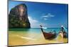 Tropical Beach, Traditional Long Tail Boats, Andaman Sea, Thailand-Dmitry Pichugin-Mounted Photographic Print